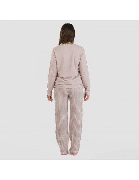 Pijama largo algodón Raya Beatrice malva pijamas-largos-de-mujer