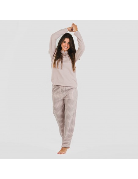 Pijama largo algodón Raya Beatrice malva pijamas-largos-de-mujer