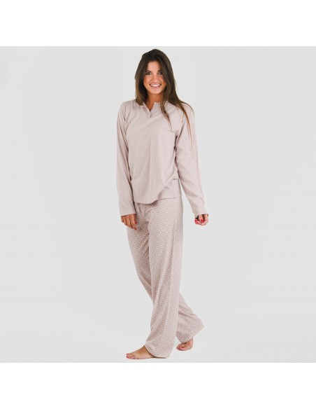 Pijama largo algodón Madrigal marsala pijamas-largos-de-mujer