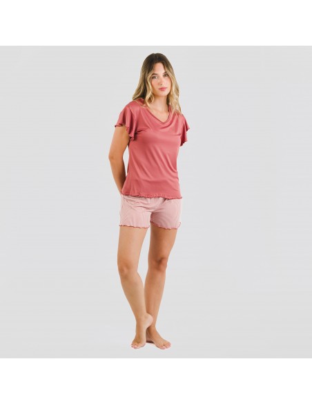 Pijama manga corta mujer soft Raya Aliena marsala pijamas-cortos-mujer