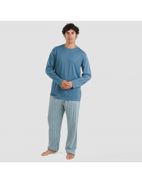 Pijama largo algodón hombre Draft verde menta pijamas-largos-hombre