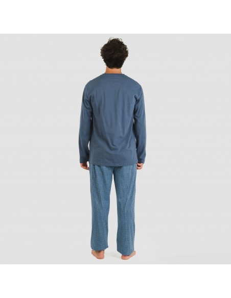 Pijama largo algodón hombre Cuadro Kike azul pijamas-largos-hombre