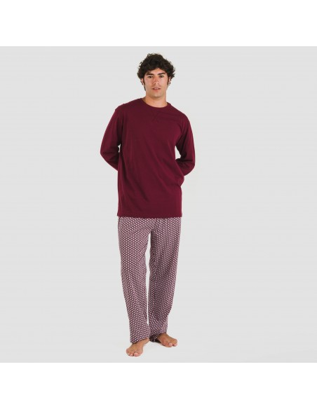 Pijama largo algodón hombre Sassy burdeos pijamas-largos-hombre