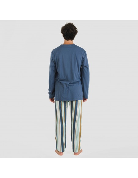 Pijama largo algodón hombre Raya Cap azul pijamas-largos-hombre