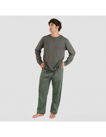 Pijama largo algodón hombre Raya Derek verde oscuro pijamas-largos-hombre