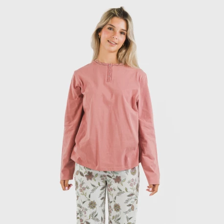 Pijama largo algodón Rosaura marsala pijamas-largos-de-mujer