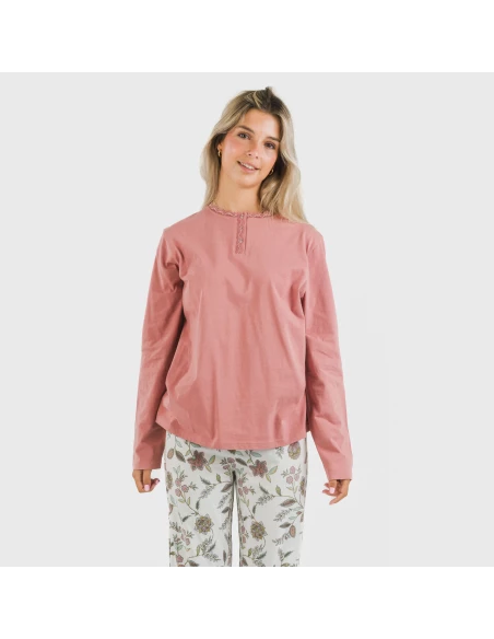 Pijama largo algodón Rosaura marsala pijamas-largos-de-mujer