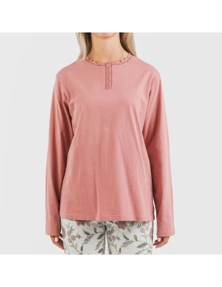 Pijama largo algodón Rosaura marsala pijamas-largos-de-mujer