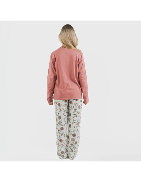 Pijama largo algodón Rosaura marsala pijamas-largos-de-mujer