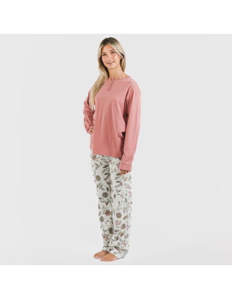 Pijama largo algodón Rosaura marsala pijamas-largos-de-mujer