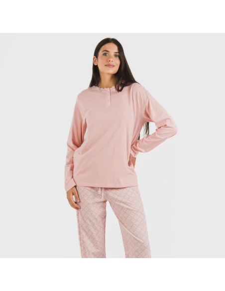 Pijama largo algodón Checo rosa pijamas-largos-de-mujer