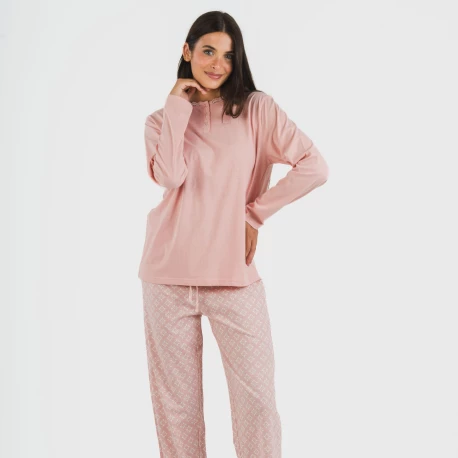 Pijama largo algodón Checo rosa pijamas-largos-de-mujer