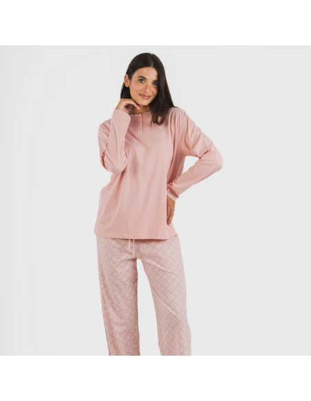 Pijama largo algodón Checo rosa pijamas-largos-de-mujer