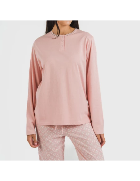 Pijama largo algodón Checo rosa pijamas-largos-de-mujer