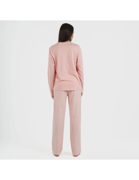 Pijama largo algodón Checo rosa pijamas-largos-de-mujer