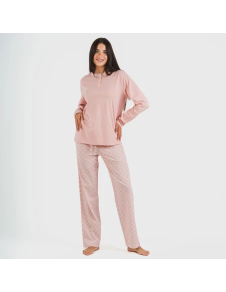 Pijama largo algodón Checo rosa pijamas-largos-de-mujer