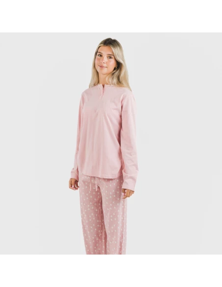 Pijama largo algodón Kim rosa pijamas-largos-de-mujer