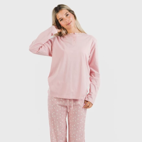 Pijama largo algodón Kim rosa pijamas-largos-de-mujer