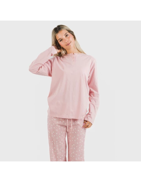 Pijama largo algodón Kim rosa pijamas-largos-de-mujer