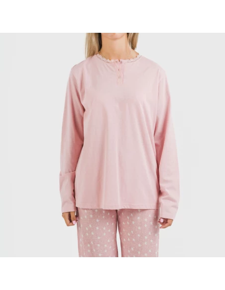 Pijama largo algodón Kim rosa pijamas-largos-de-mujer