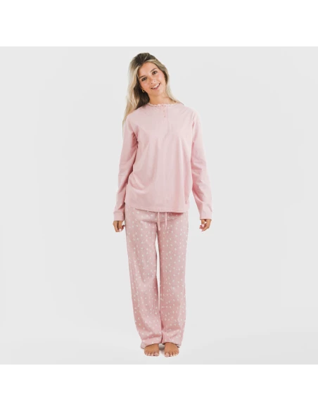 Pijama largo algodón Kim rosa pijamas-largos-de-mujer