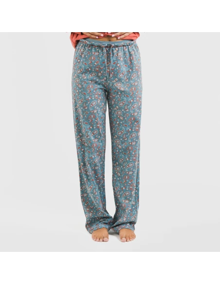 Pijama largo algodón Campiña teja pijamas-largos-de-mujer