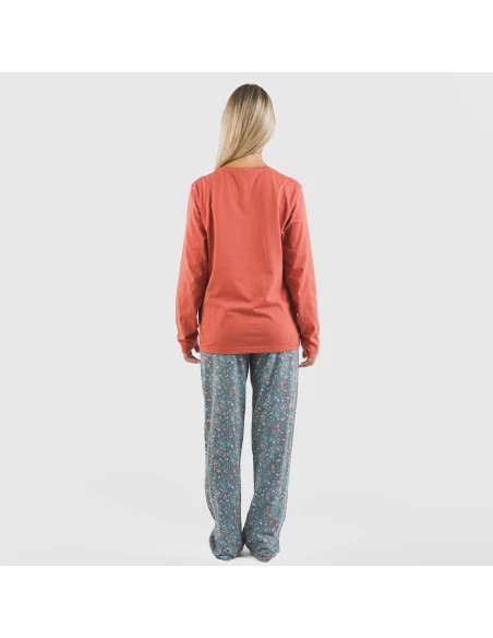 Pijama largo algodón Campiña teja pijamas-largos-de-mujer