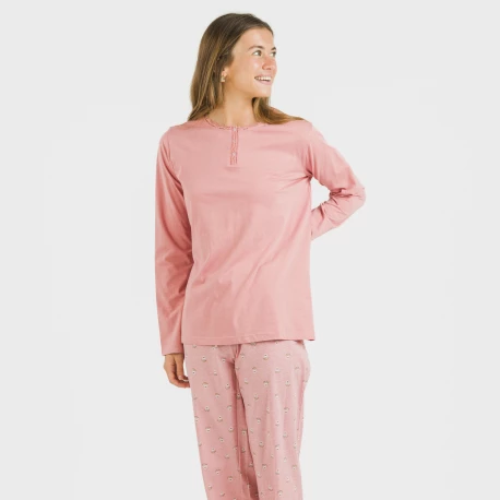 Pijama largo algodón Santi rosa pijamas-largos-de-mujer