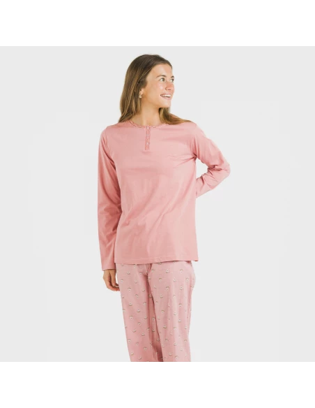 Pijama largo algodón Santi rosa pijamas-largos-de-mujer