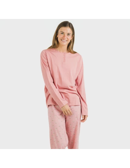 Pijama largo algodón Santi rosa pijamas-largos-de-mujer