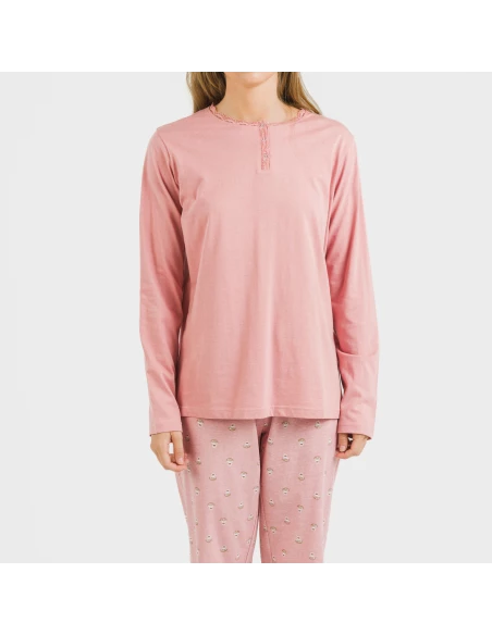 Pijama largo algodón Santi rosa pijamas-largos-de-mujer