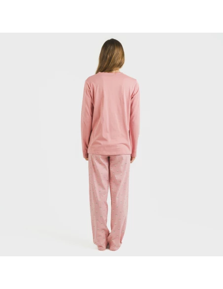 Pijama largo algodón Santi rosa pijamas-largos-de-mujer