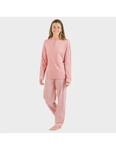 Pijama largo algodón Santi rosa pijamas-largos-de-mujer