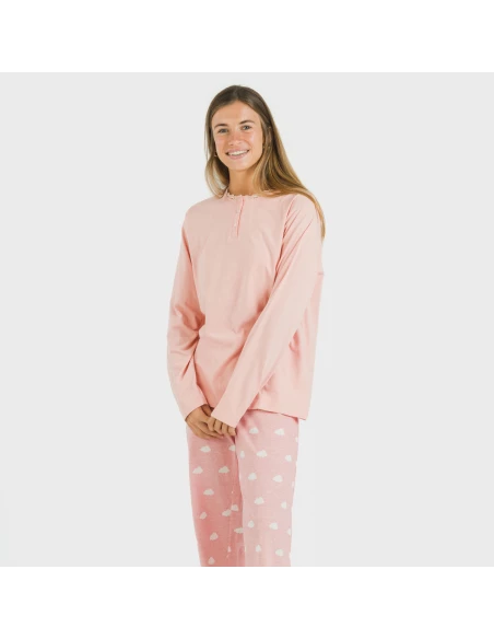 Pijama largo algodón Nubecita rosa pijamas-largos-de-mujer