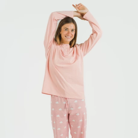 Pijama largo algodón Nubecita rosa pijamas-largos-de-mujer