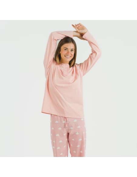 Pijama largo algodón Nubecita rosa pijamas-largos-de-mujer