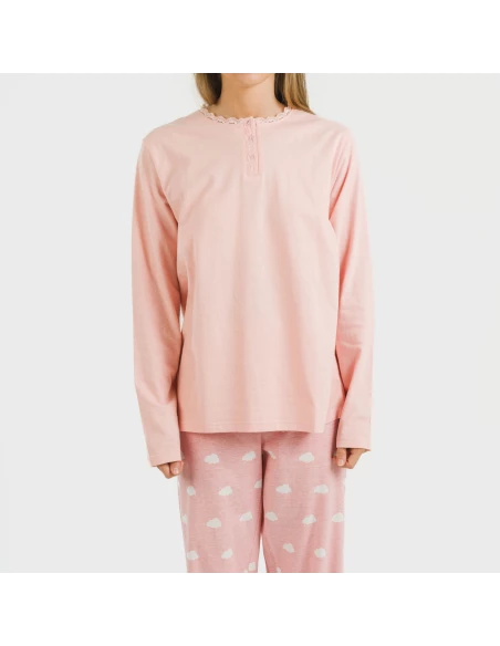 Pijama largo algodón Nubecita rosa pijamas-largos-de-mujer