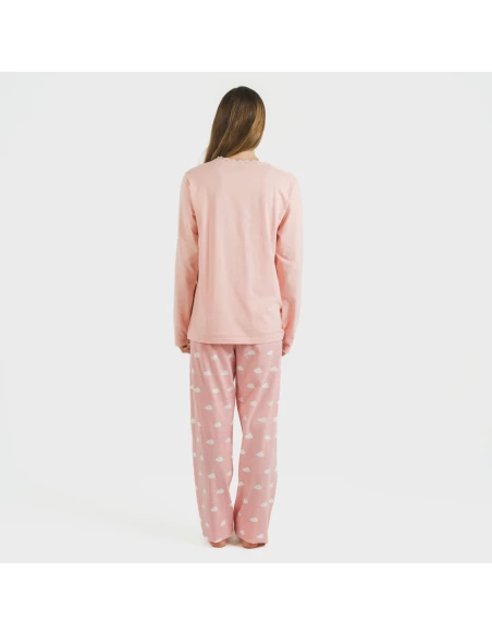 Pijama largo algodón Nubecita rosa pijamas-largos-de-mujer