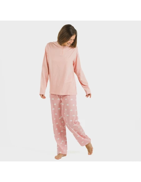 Pijama largo algodón Nubecita rosa pijamas-largos-de-mujer