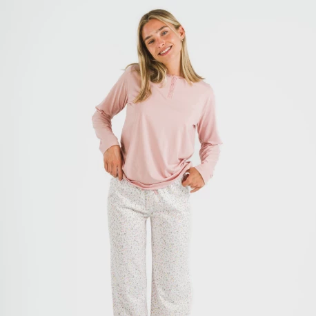 Pijama largo algodón Mijita rosa pijamas-largos-de-mujer