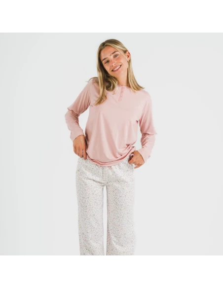 Pijama largo algodón Mijita rosa pijamas-largos-de-mujer