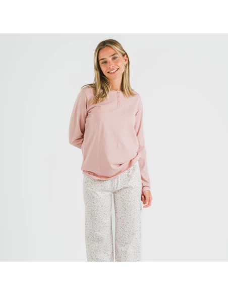 Pijama largo algodón Mijita rosa pijamas-largos-de-mujer