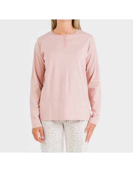 Pijama largo algodón Mijita rosa pijamas-largos-de-mujer