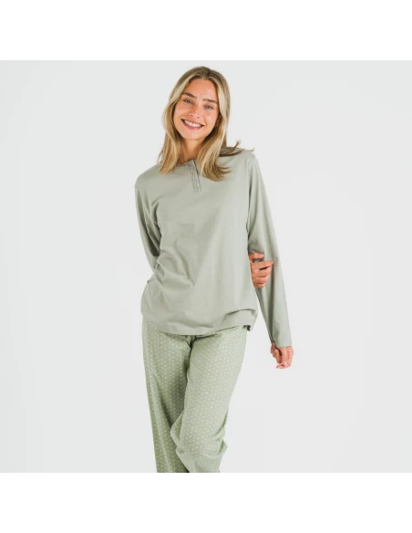 Pijama largo algodón Steve verde caceria pijamas-largos-de-mujer