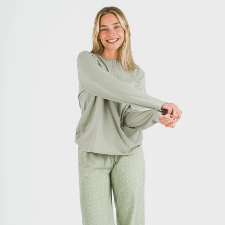 Pijama largo algodón Steve verde caceria pijamas-largos-de-mujer