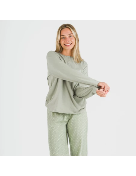 Pijama largo algodón Steve verde caceria pijamas-largos-de-mujer