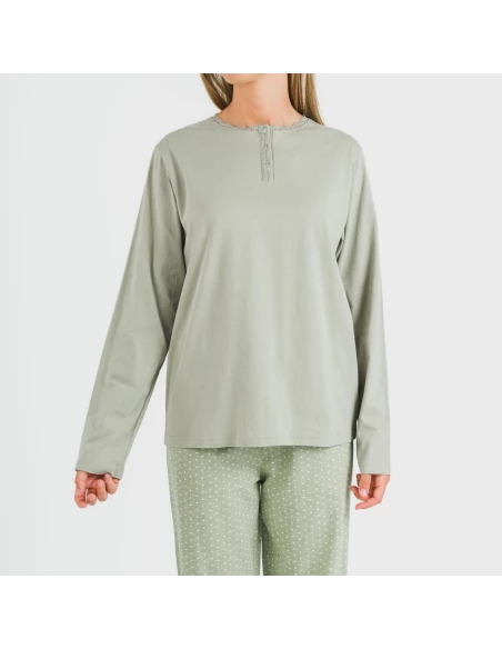 Pijama largo algodón Steve verde caceria pijamas-largos-de-mujer