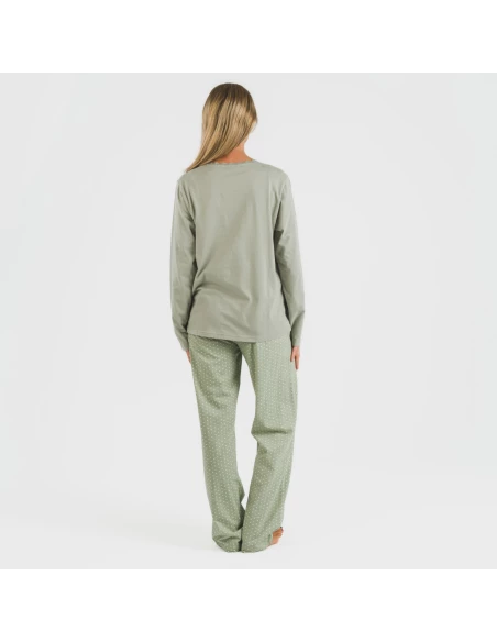 Pijama largo algodón Steve verde caceria pijamas-largos-de-mujer