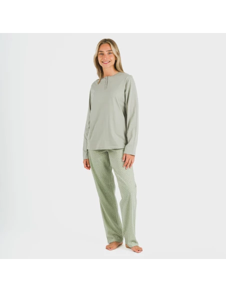 Pijama largo algodón Steve verde caceria pijamas-largos-de-mujer