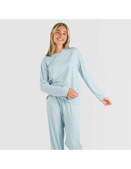 Pijama largo mujer soft Ambarina celeste pijamas-largos-de-mujer